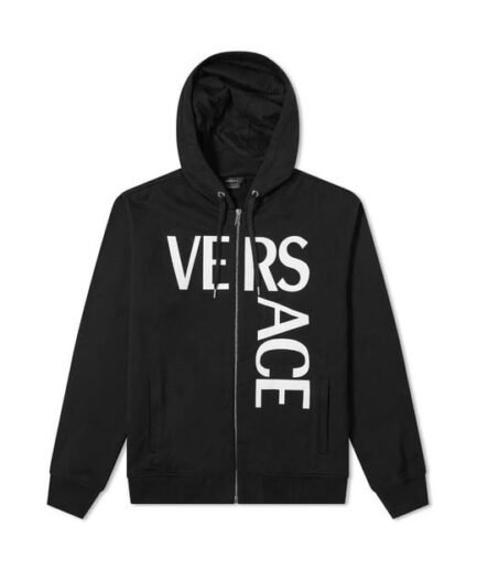 Versace Logo Zip Up Hoodie Black